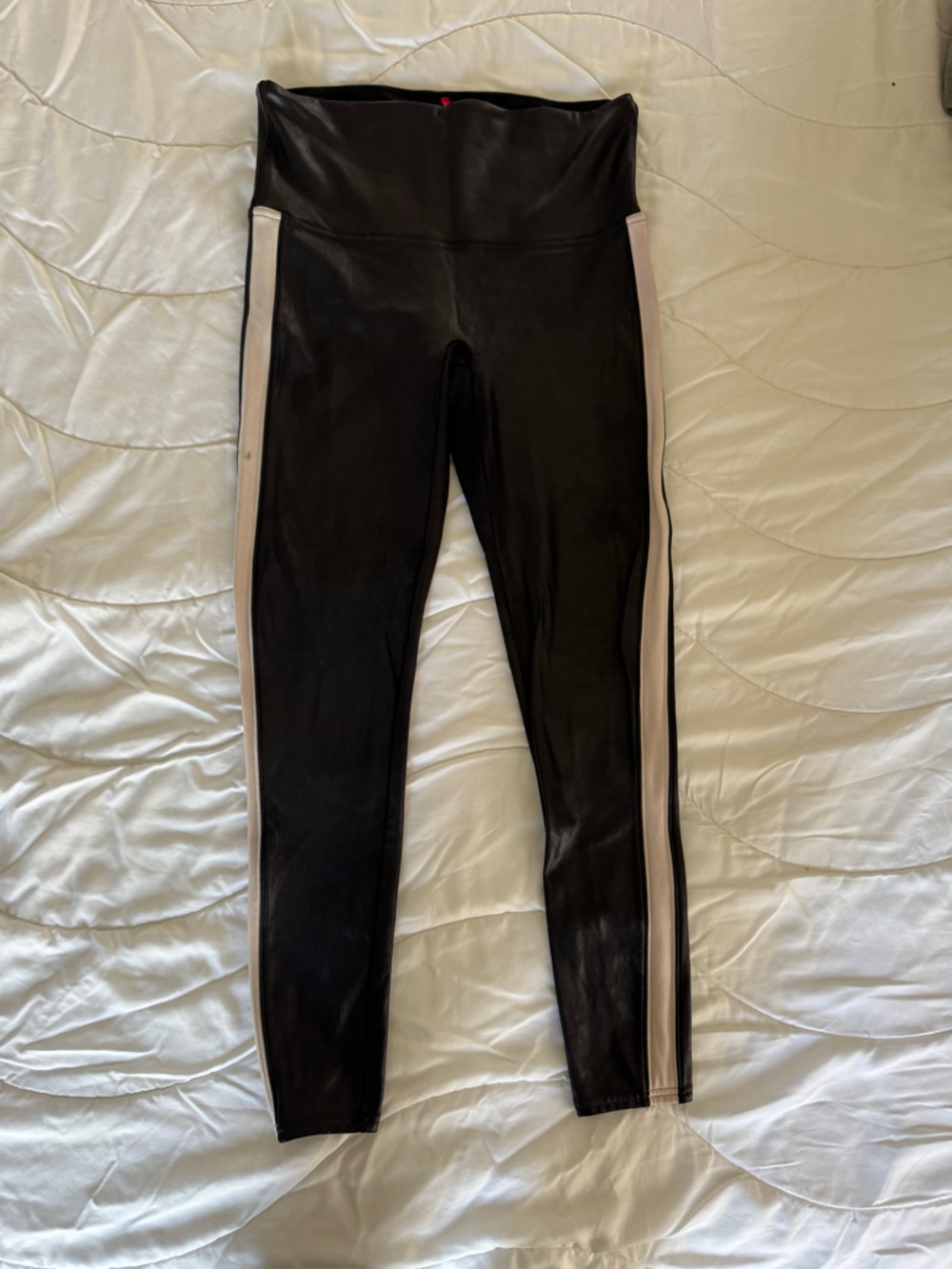 SPANX Faux Leather Side Stripe Leggings XL Black High Rise Shaping Pants